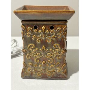 Scentsy Full Size Rustic Scroll Demask Rust Brown Square Light Warmer